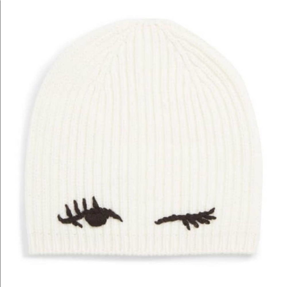 Kate Spade Winking Beanie Hat in Cream NWT